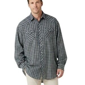 Wrangler‎ Shirt Mens XL Blue Plaid Western Pearl Snap Long Sleeve Cowboy Rodeo
